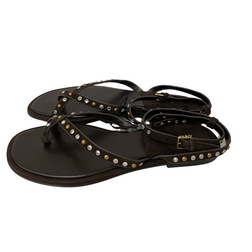 Zara Women Beaded Leather Sandals EU 41 US 10 Brown Ankle strap 1614/610 NWOB - Picture 7 of 11